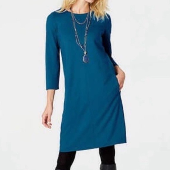 PureJill J. Jill Blue Ponte Dress Pockets Pima cotton modal Size medium petite - Picture 1 of 11